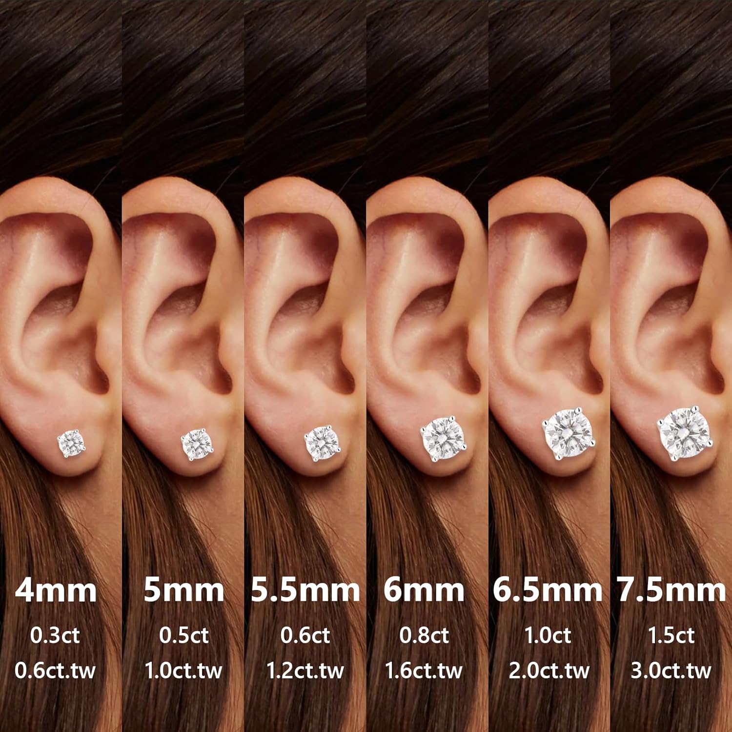 KRKC 0.6-3ct Moissanite Stud Earrings, Lab Created Diamond Stud Earring for Women, D Color VVS1 Clarity, S925 Sterling Silver, Hypoallergenic,14K White Gold, Friction Back Earrings Jewelry Gifts for Women Men - Image 4