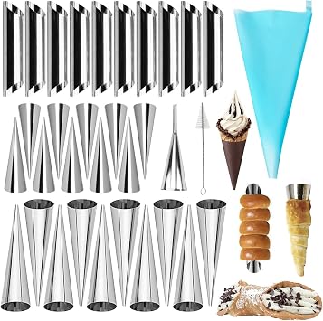 Non-stick Cream Cannoli Tubes, FantasyDay 30 Pcs Stainless Steel Baking Cones Pastry Roll Horn Croissant Mold Cannoli Shells with 1 Clean Brush - Pastry Baking Set for Christmas Cake Anniversary Party