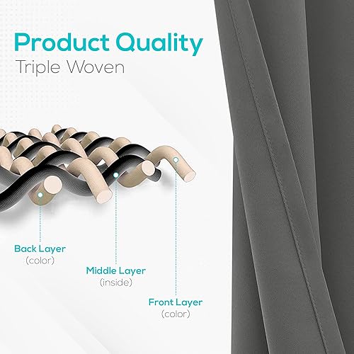 Miniatura 8 de White Classic Cortinas opacas para dormitorio, paquete de 2 paneles para colgar ventana de 63 pulgadas de largo, cortinas ciegas con ojales,