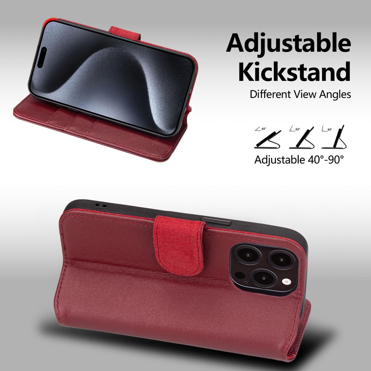 CHALK & HIDE - Real Leather Book Wallet Flip Case Cover for Apple iPhone 15 Pro (6.1"), with RFID Blocking Card Slot, Magnetic Closure and Built in Stand - Burgundy