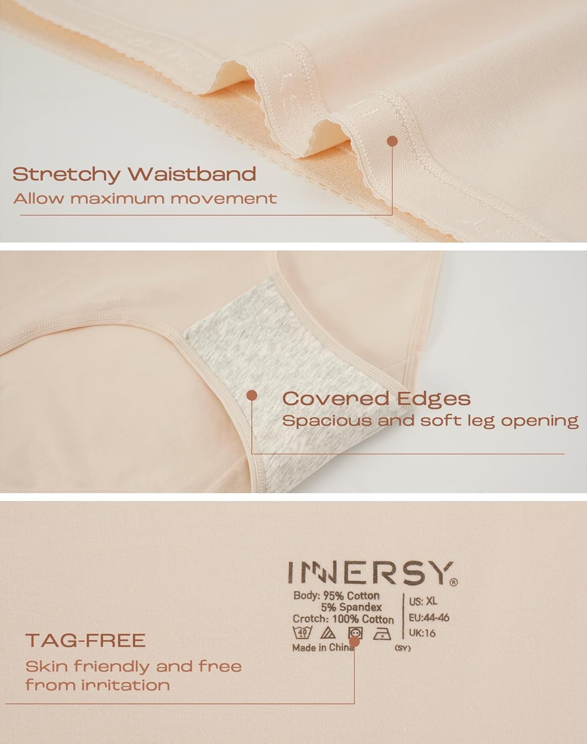 INNERSY Plus Size XL-5XL Big Curvy Woman Cotton Underwear High Waist Briefs 5-Pack - Image 5