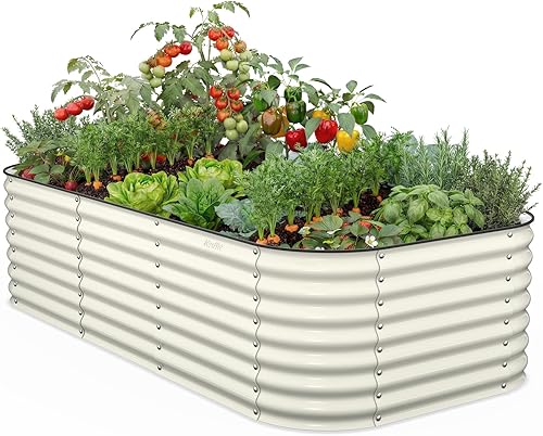 Miniatura 12 de Kesfitt Cama de jardín elevada, cama de jardín elevada de metal de acero galvanizado de 4 x 2 x 1 pies, diseño ovalado de fondo abierto, 12 pulgadas