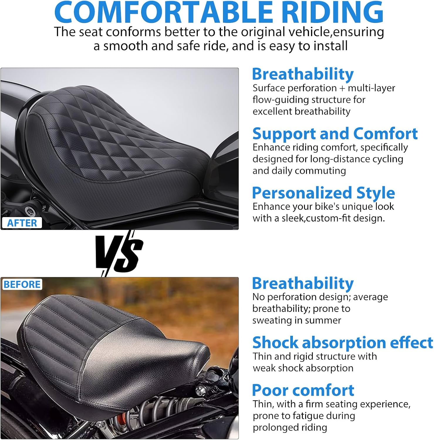 Motorcycle Solo Seat Silicone Cushion Front Rider Seats Driver Seat For Honda Rebel CMX1100 2021-2025 2022 2023 2024 Black