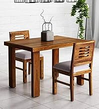 Furniture Sheesham Wood 2 Seater Dining Table with 2 Cushion Chairs | Wooden Dining Table Set Furniture for Home, Hall, Living Room, Hotel and Office (Teak Finish)