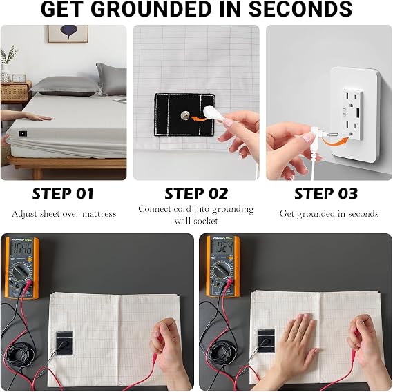 Grounding Sheets 90% Cotton 10% Silver Fiber,Grounded Bed Sheet, Deep Pocket Grounded Bed Sheet, Improve Sleep (King)