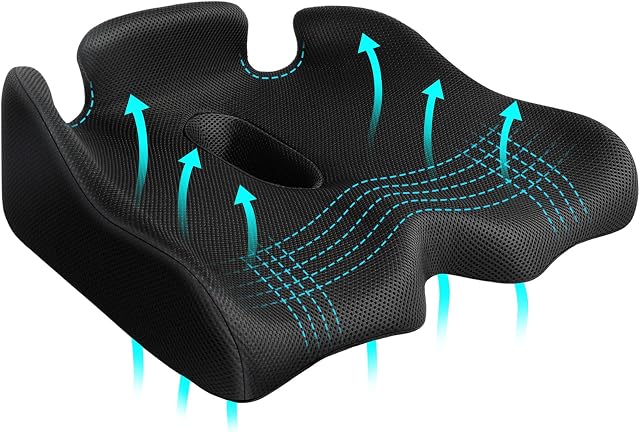 Benazcap Memory Seat Cushion for Office Chair Sciatica & Back Pain Relief Memory Foam Firm Coccyx Pad for Car, Wheelchair, Gaming chair and Desk Chair