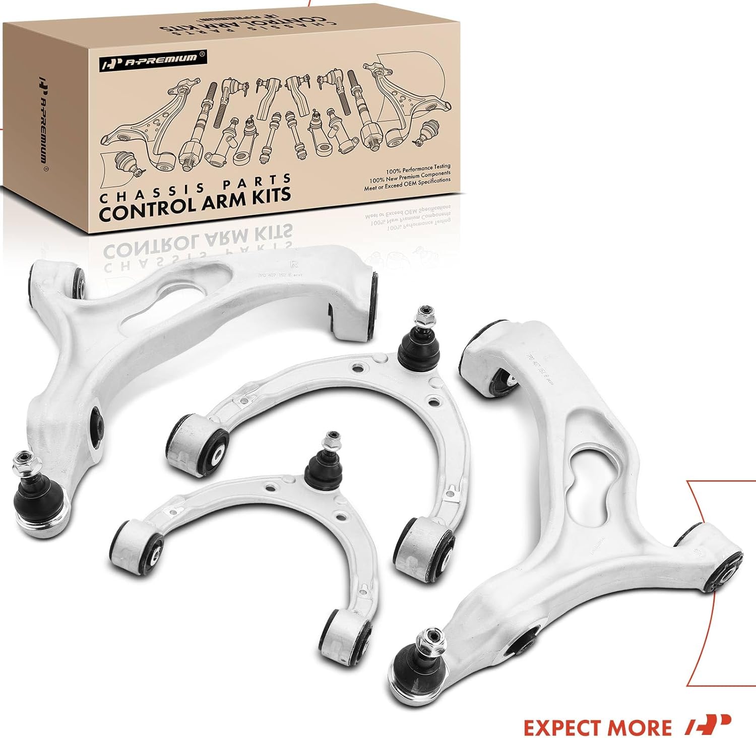 A-Premium Set of 4, Front Upper & Lower Control Arm Kit, with Ball Joint & Bushing, Compatible with Volkswagen Touareg 2011-2017 & Porsche Cayenne 2011-2018