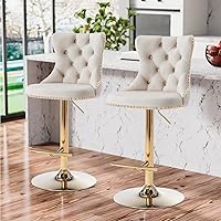 Vista 211 de Aoowow Juego de 2 taburetes de bar giratorios, taburetes de bar ajustables con respaldo de terciopelo copetudo, sillas de bar modernas tapizadas