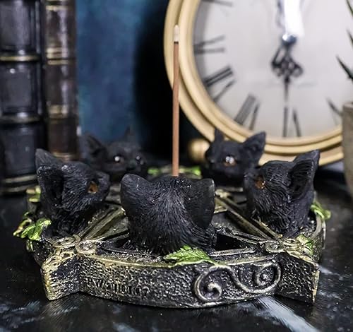 Miniatura 7 de Ebros Gift Pentagrama gótico Wiccan Ivy Vines Penta 5 Black Cats Witching Hour Quemador de incienso y soporte con detalles de nudos celtas como