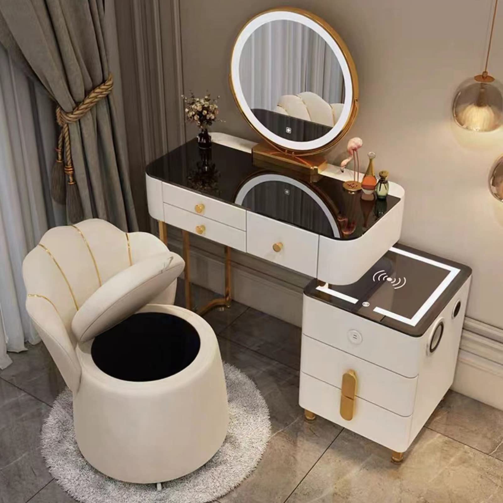 asdchZen Stylish Vanity Table With Usb Charging, 360°Swivel Mirror, Spacious Drawers, Elegant Dressing Desk For Girls & Women-Gray C, 120Cm/47.2In,White C-120cm/47.2in