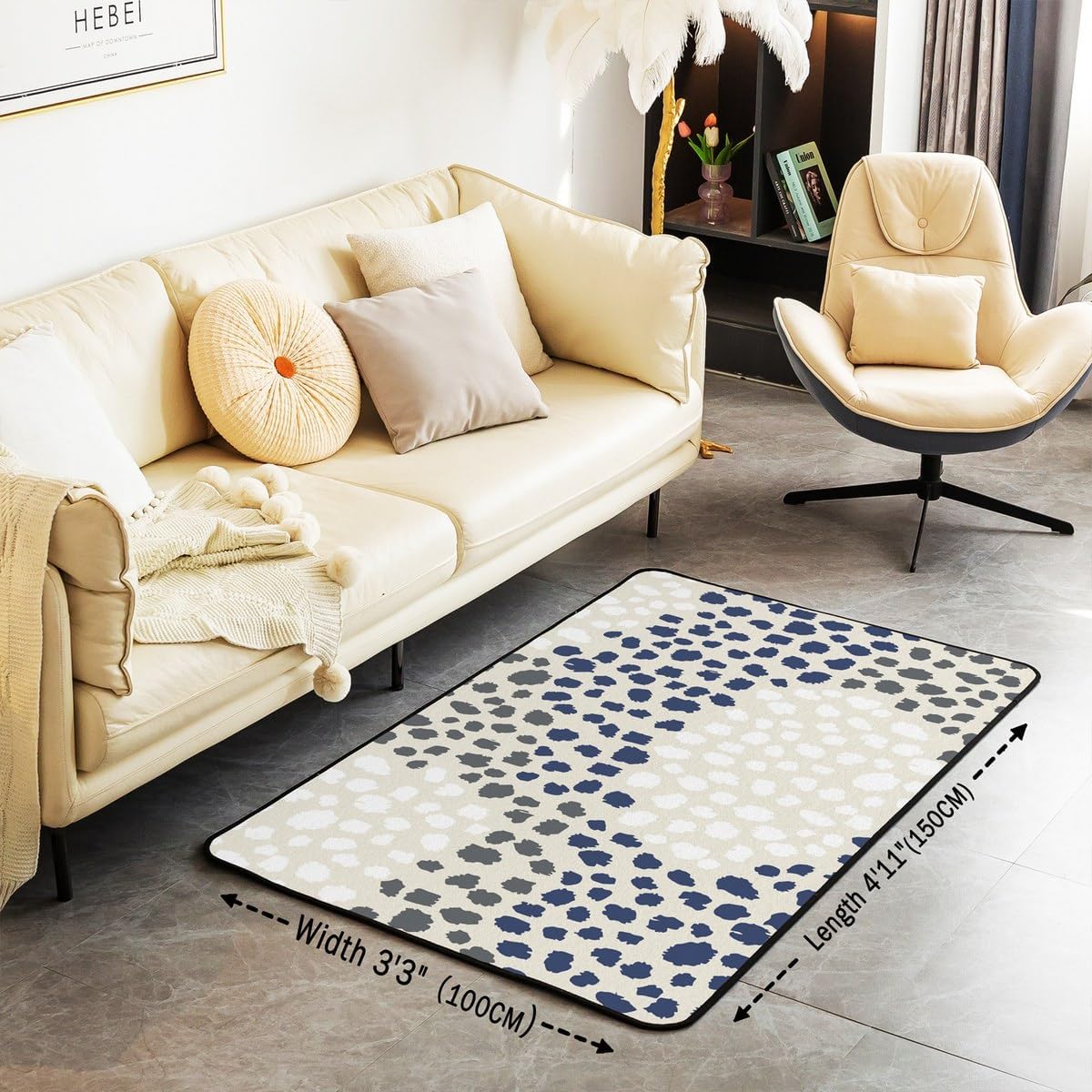 Polka Dot Area Rug 3x5 Modern Art Geometric Decor Carpet for Kids Boho Living Room Rugs for Bedroom Women Men Teens Blue White Decor All Season Non-Slip Soft Indoor Floor Mat