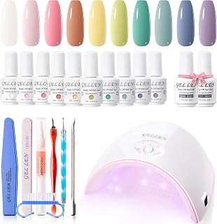 Gellen Gel Nail Polish Kit with UV Light - Gel Nail Polish Starter Kit with Nail Lamp 36W Base Top Coat Gel, Fresh Macaron Gel Nail Polish 10 Nail Colors, Nail Art Gel Kit Manicure Set