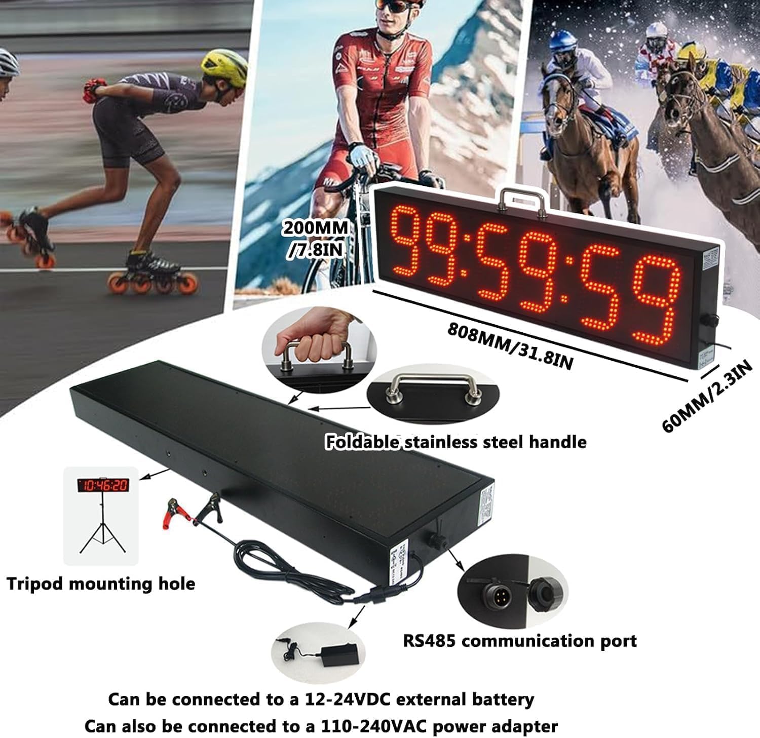 Chronomètre de Course LED 6 Pouces, Affichage numérique Recto avec Compte à rebours/Compte à rebours, 6 Chiffres, 3 Niveaux de luminosité, Format 12/24 h, la Maison, Portable (Red)