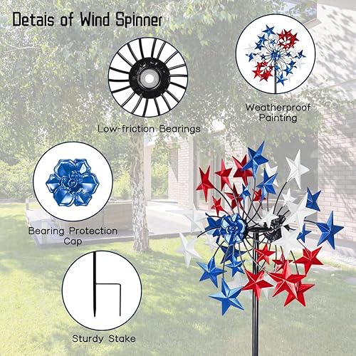 Miniatura 4 de Venniy Molinillos de viento para exteriores, esculturas de viento de metal y giratorio, molino de viento impermeable molino de viento dobles para