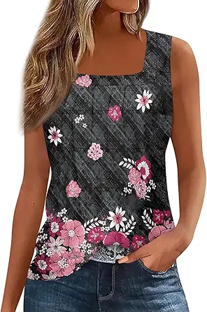 Spring Summer Plus Size Dressy Tank Tops for Women 2025 Womens Workout Floral Boho Beach Sleeveless Shirts Blouses
