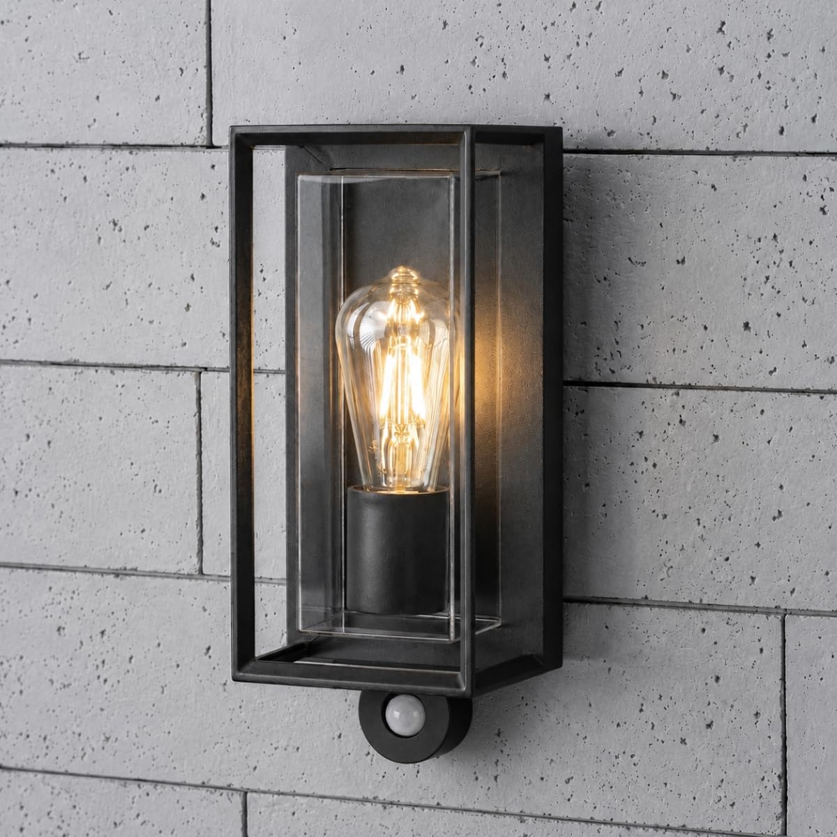 CGC Lighting Outdoor Outside Wall Light Black Modern, E27 Bulb, Mains Powered, Garden, Porch, Patio (Black PIR 2)