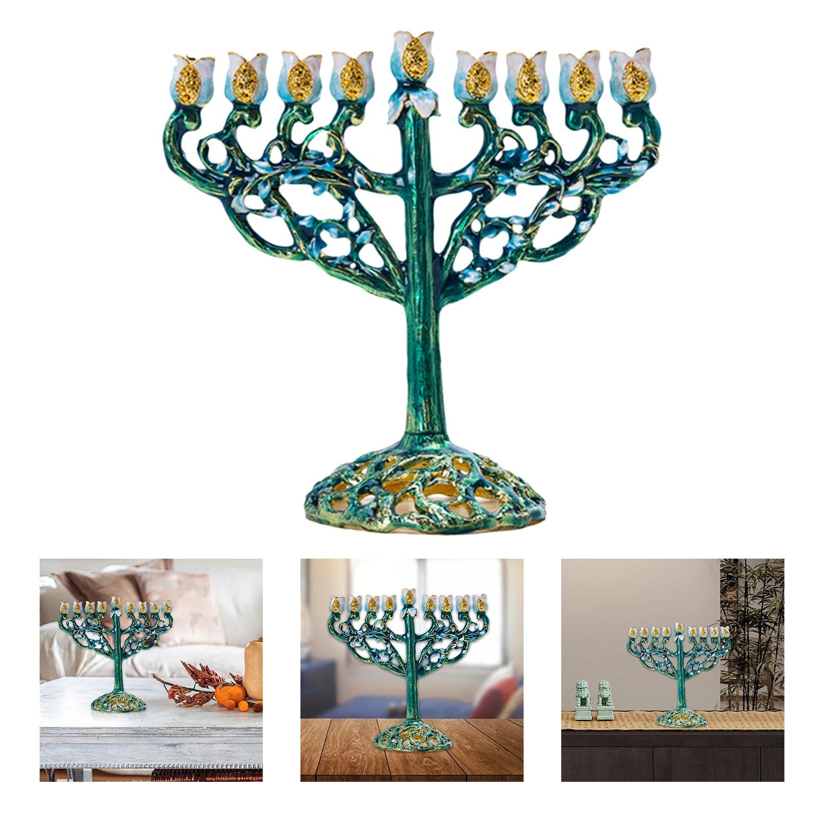 Baoblaze Menorah smaltato Hanukkah Dipinto a Mano Bejeweled Jewish con candelabri ingioiellati Accenti - Verde