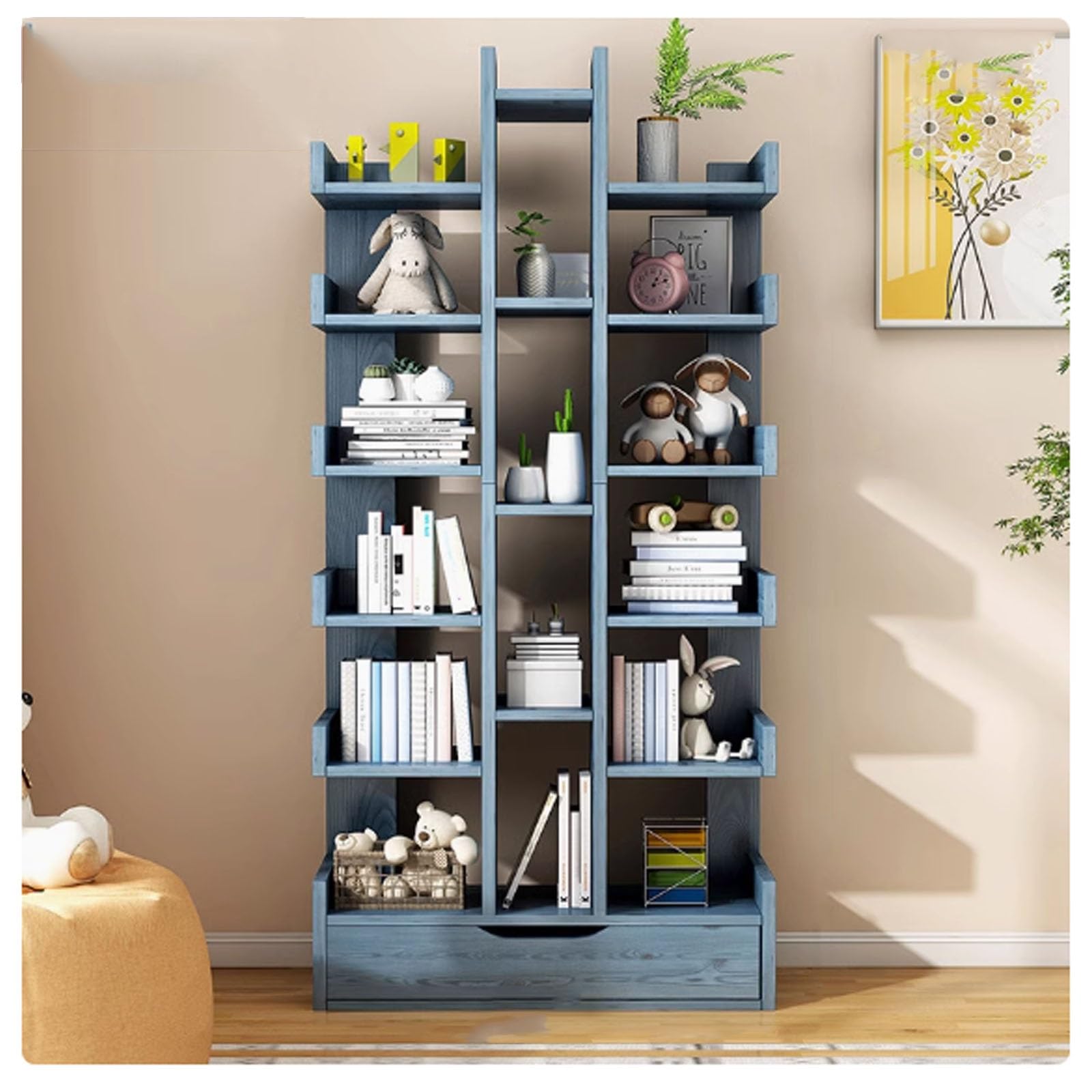 YPIOUREN Freestanding Tree Bookshelf,Tree-Shaped Bookcase Storage Shelf ，Books Organizer Display Cube Shelves, Decorative Display Cube Shelf，for