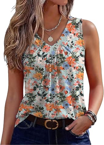 Tank Tops for Women V Neck Sleeveless Blouses Loose Fit Flowy Casual Summer Boho Tops 2026