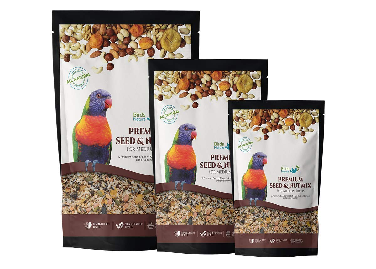 BirdsNature Premium Seed & Nut Mix Food for Medium Birds,Cockatiels,Caiques,Small Conure,Lories and Lorikeets,Poicephalus,Love Birds,Quaker (5kg)