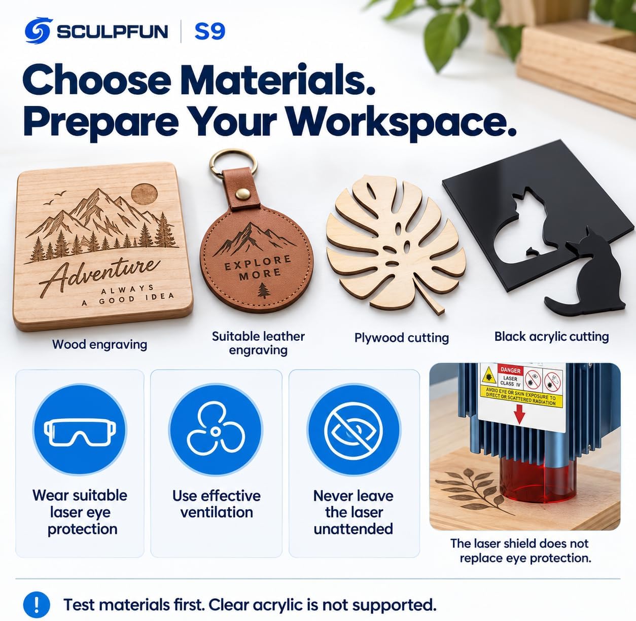 SCULPFUN S9 Laser Engraver,5.5W for DIY Wood Crafts and Personalized Gifts