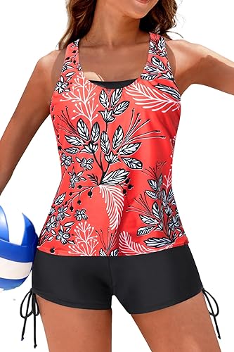 Yonique Traje de baño tankini de 3 piezas para mujer con pantalones cortos, trajes de baño atléticos, camisetas sin mangas con brasier y pantalones