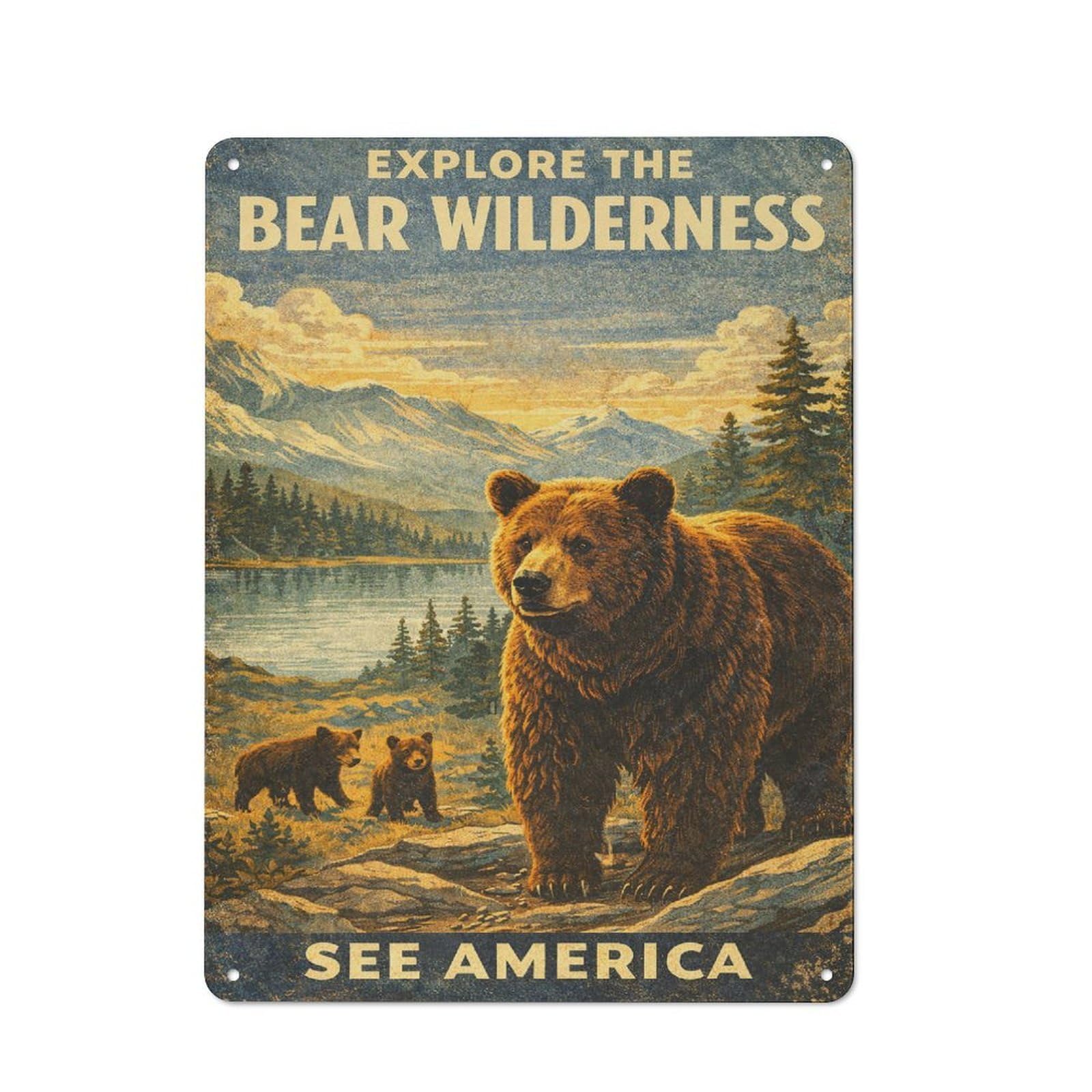 Junmoney Style-20 Cosy Explore The Bear Wilderness Vintage Metal Plaque 40X30cm, Kitchen Wall Decor For Kitchen, Cafe, Pantry Or Dining Room