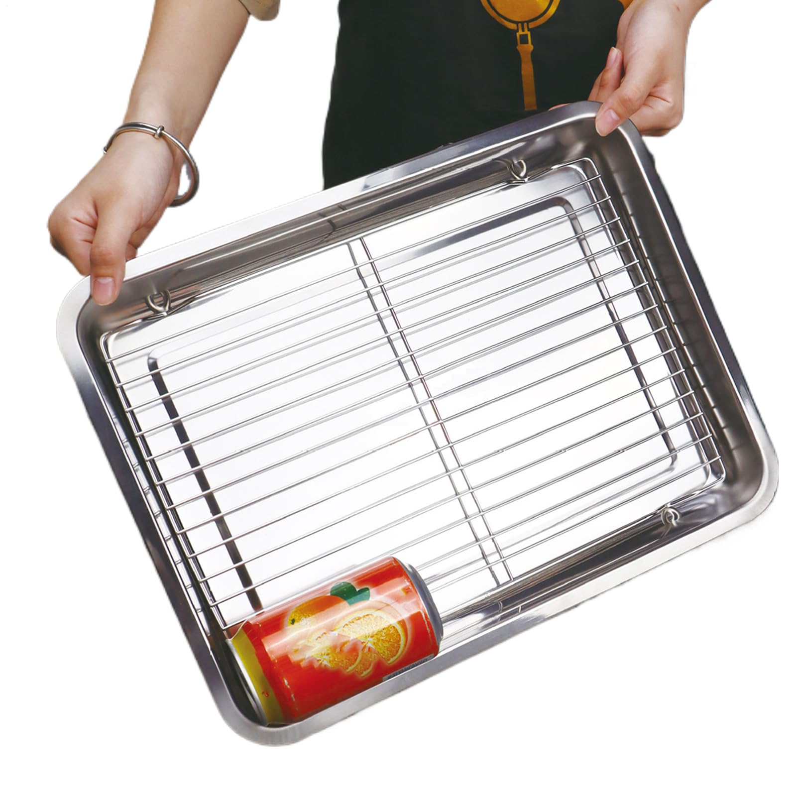 Grande plaque de cuisson en acier inoxydable avec grille pour four et barbecue