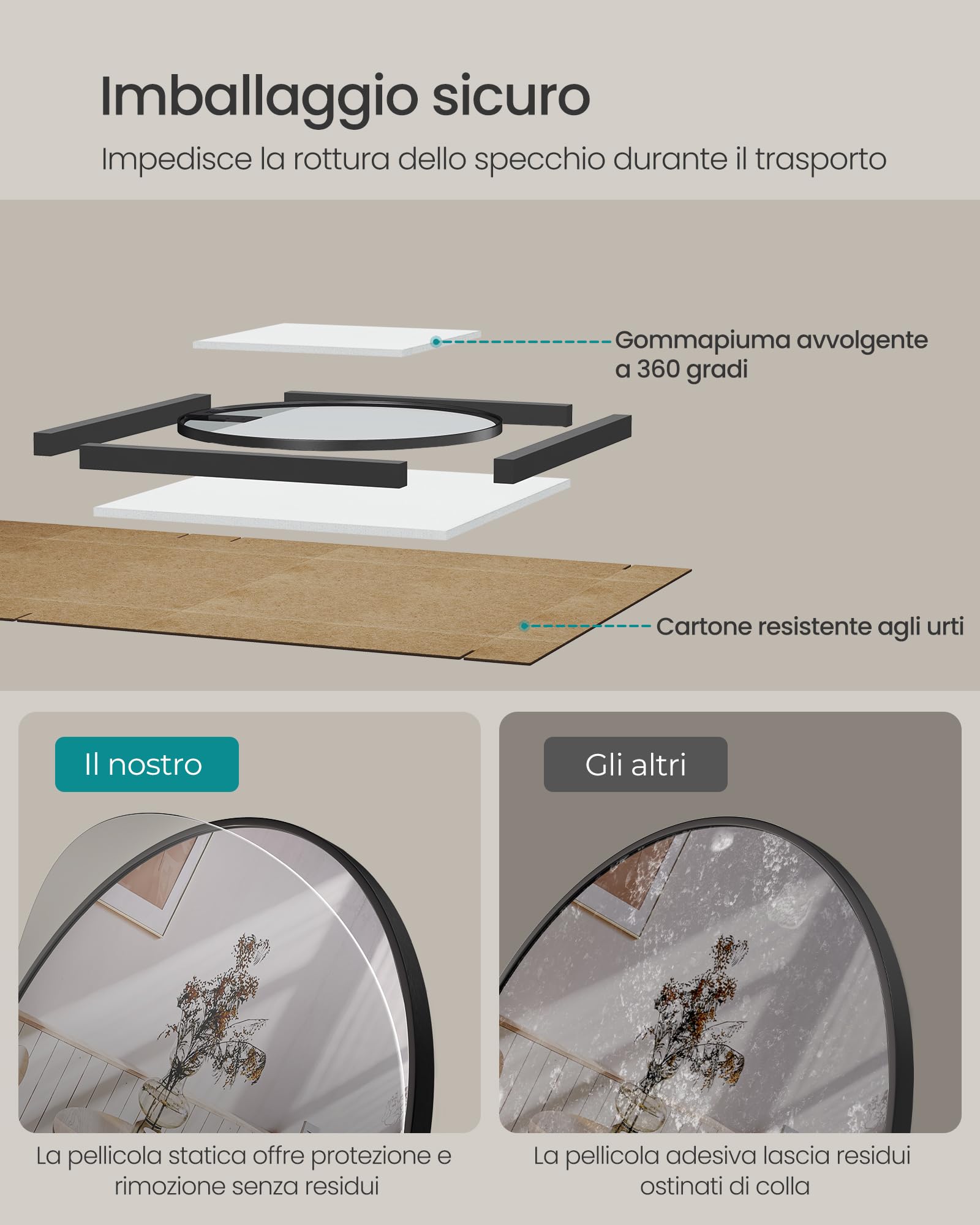 SONGMICS Berit Specchio da Parete Rotondo con Cornice in Alluminio, Nero | Specchio Bagno Moderno, 61 x 61 cm, 1 Pezzo, per Ingresso e Camera da Letto, Nero, LWM102B01