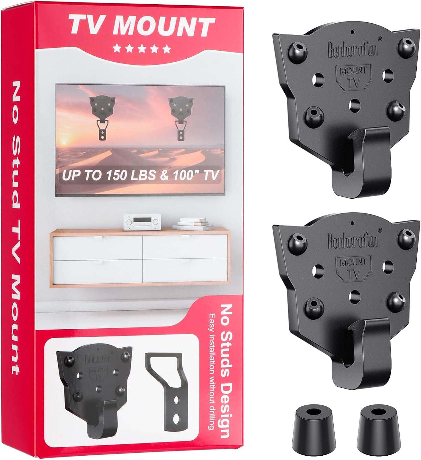 No-Stud TV Wall Mount for 26-100" Flat Screens | 150lbs Heavy Duty Capacity w/Optional Concrete/Brick Bolt Kit | VESA 600x600 | Easy No-Drill Installation | Fits LED/OLED/QLED/Plasma Displays TV Mount-001