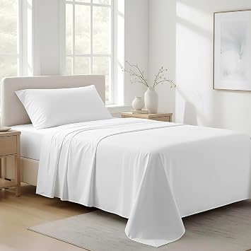 100% Organic Cotton Sheets Twin Size - Organic Cotton Twin Size Percale Weave Sheet Set 3 PC, White, Soft, Cooling, Crisp & Breathable, 16" Deep Pocket Hotel Quality Bedding Set