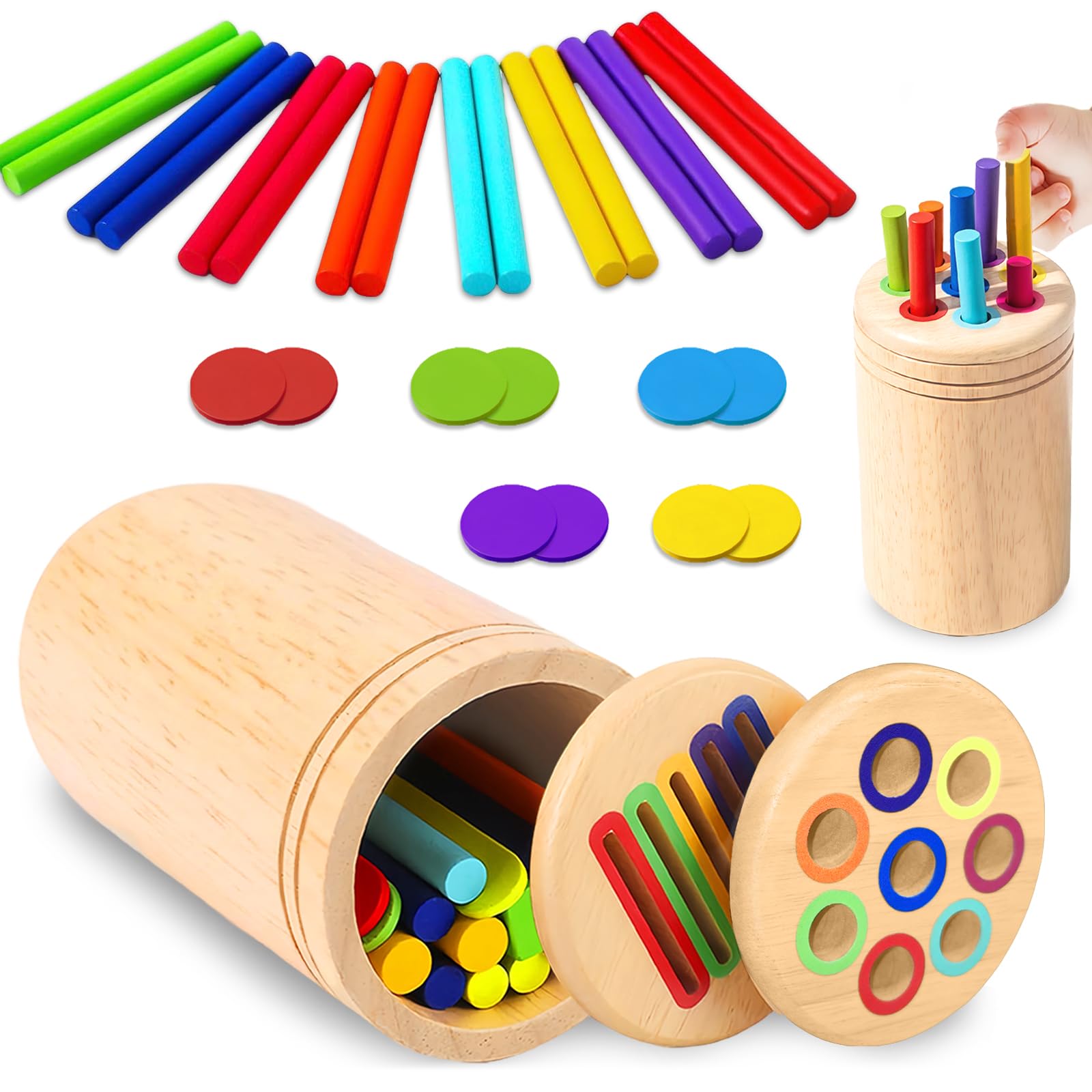 Toys Children 1 2 3 Years, Wooden Montessori Educational Toys 1-3 Years, Wooden Sensory Toy for Sorting Shapes and Colors, for Educational Learning, Gifts
