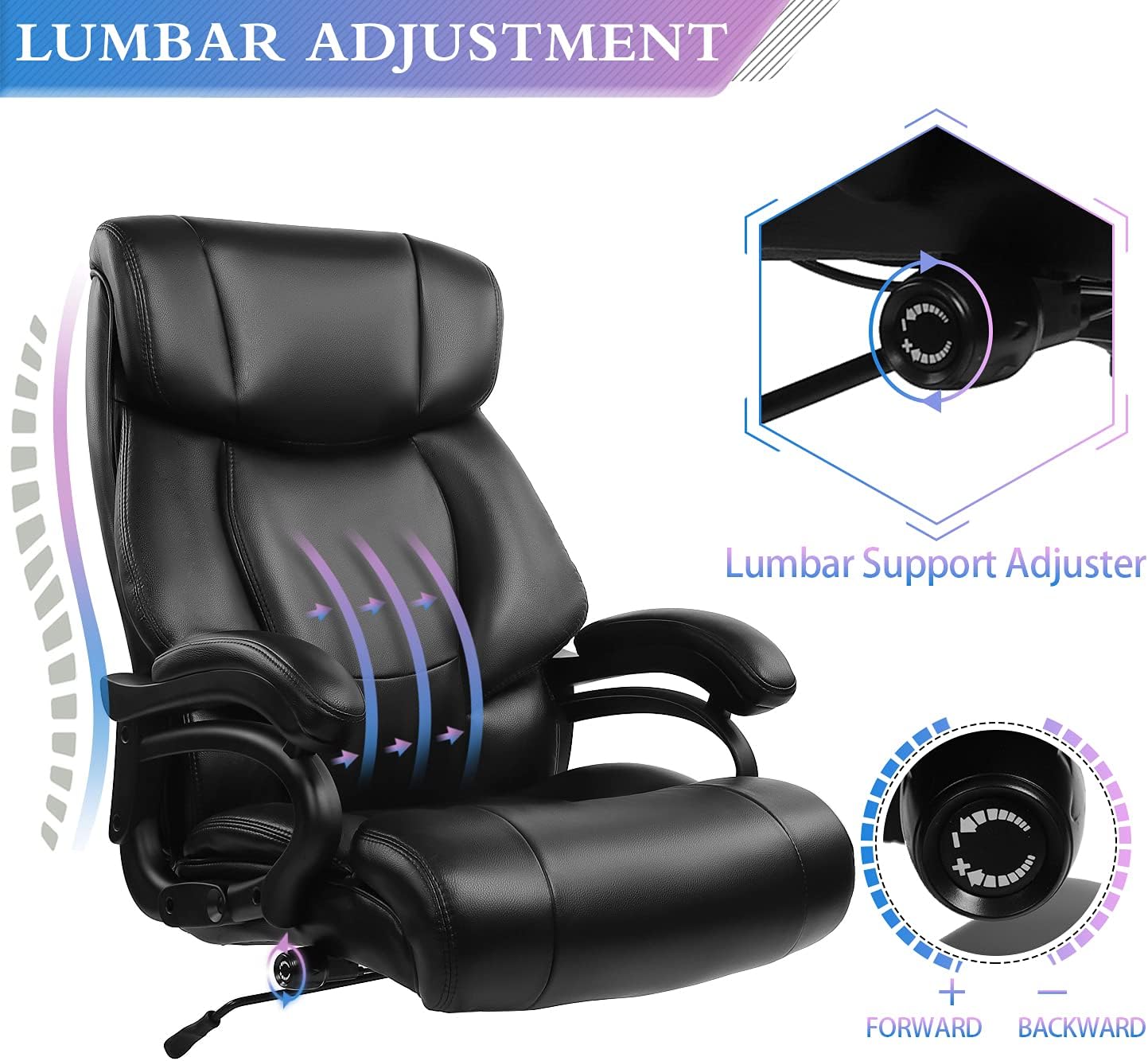 KBEST High Back Big & Tall 400lb Office Chair - Heavy Duty Metal Base, Adjustable Built-in Lumbar Support and Tilt Angle Large Bonded Leather Ergonomic Executive Desk Computer Swivel Chair, Black : Office Products