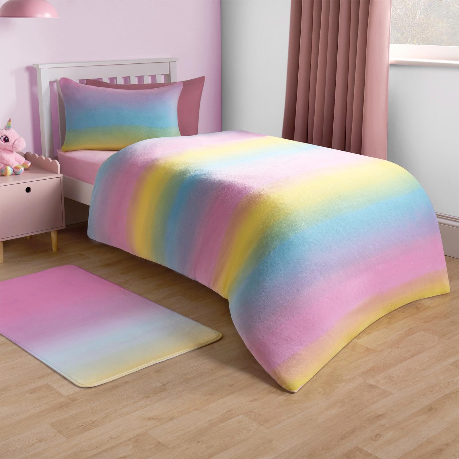 OHS Ombre Fleece Duvet Cover Set - Rainbow Colors - Single Size - Cosy & Warm Bedding