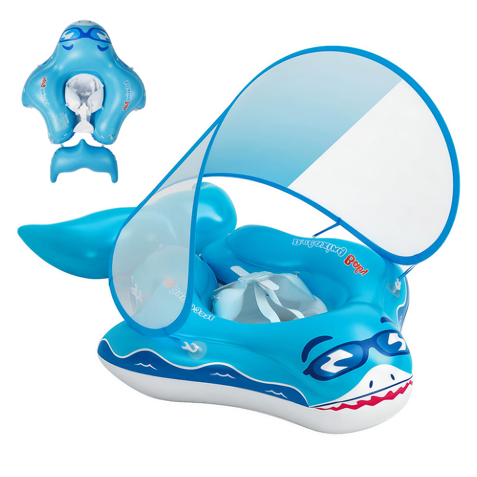 Qoosea Schwimmring Baby von 6 Monate bis 3 Jahre, Aufblasbar Schwimmreifen Baby mit Abnehmbarem Sonnendach UPF50+, Verstellbarer Schwimmsitz für Jungen und Mädchen Baby Float Mitwachsende Schwimmhilfe
