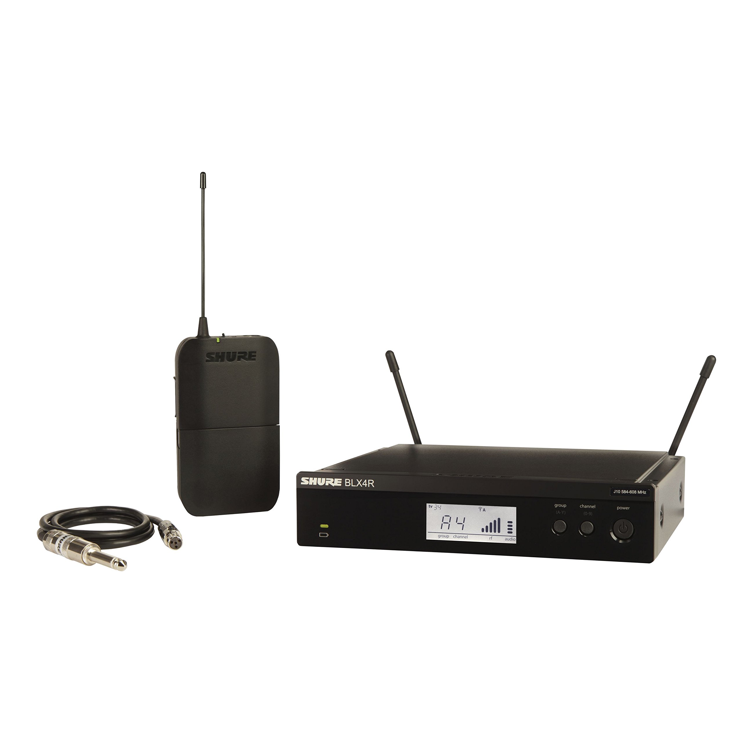 Shure BLX14R UHF Wireless System für Gitarre und Bass - 14 Stunden Batterielaufzeit, 100m Reichweite | Enthält 1/4" Klinkenkabel für Instrumente und Single Channel Rack Mount Empfänger | S8 Band