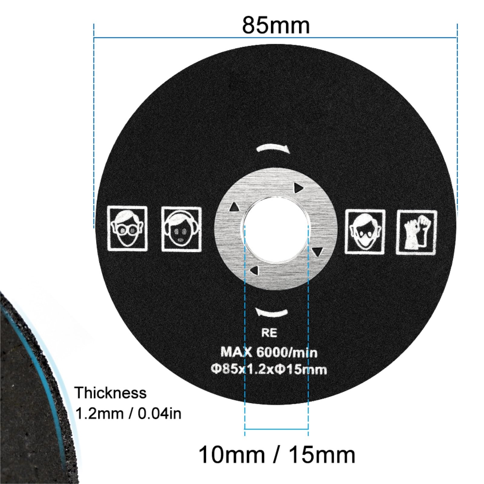 Brzeszczot do cięcia metalu 1PC brzeszczoty do pił 85mm tarcze tnące 85x10/15mm okrągła ściernica żywiczna cięcia metalu tarcza fibrowa narzędzia ścierne(85x1.2x10mm,5pcs)
