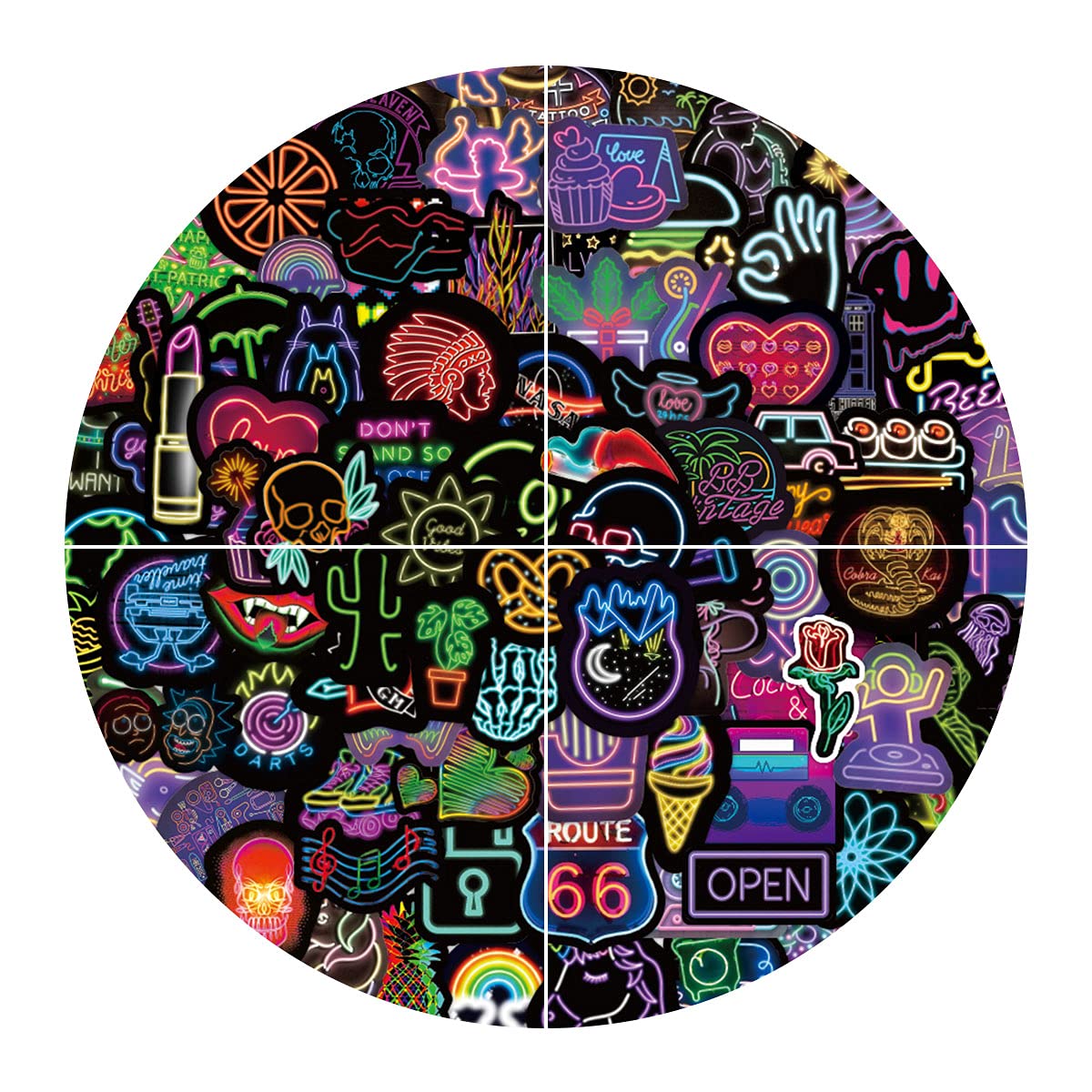 Neon Style Sticker 200 Pack,Waterproof Vinyl Neon Light Aesthetic Durable Stickers Decals for Guitar/Laptop/Water Bottle/Mobile Phone/Skateboard/Teen/ Adult/ Men /Women/Boy/Girl