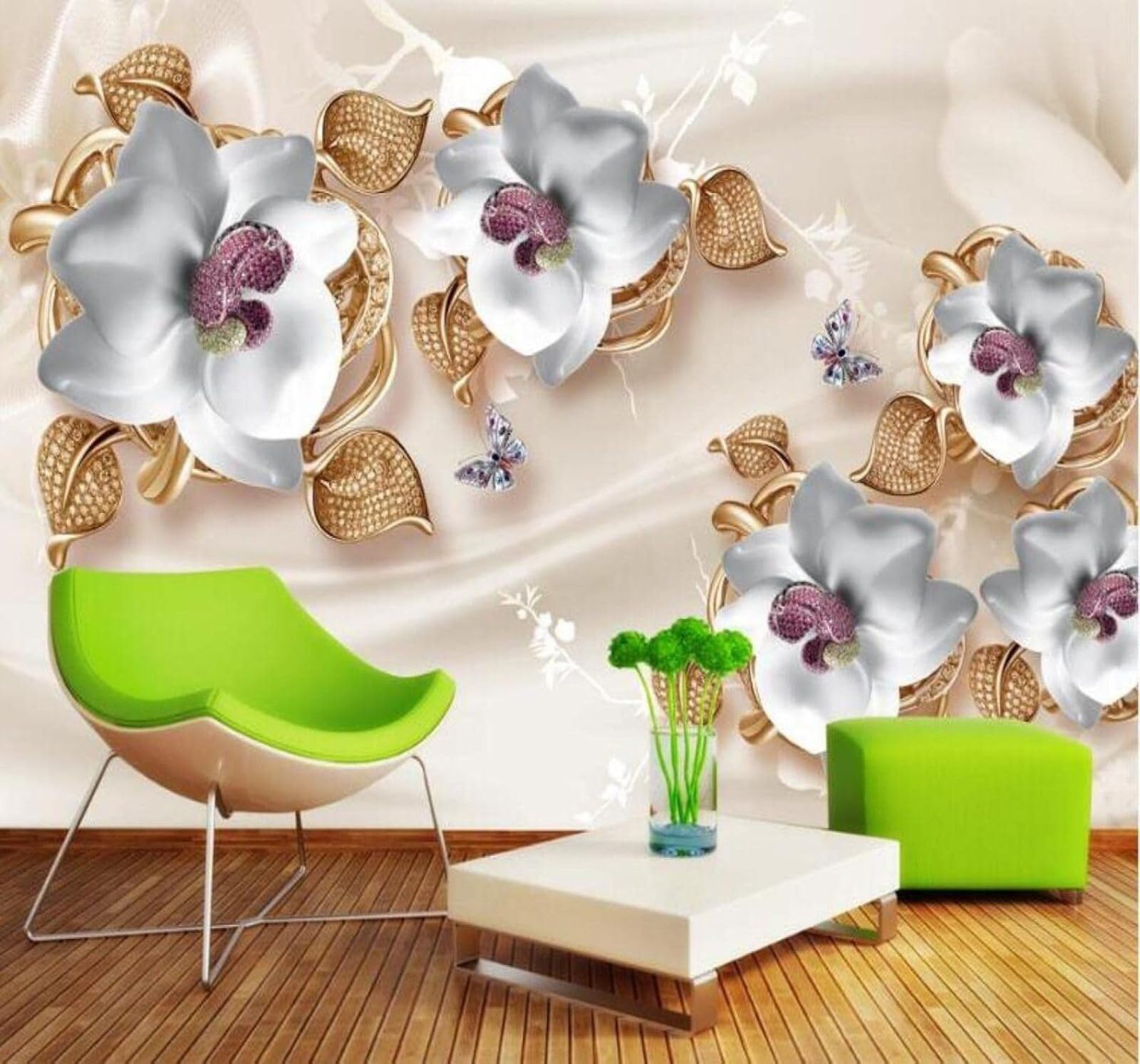 XLMING Exquisite Light Luxury Flowers Butterflies Jewellery 3D Wallpaper Luxury Home Dining Decor Paste Sofa Living Room The Wall for Bedroom Mural-430cm×300cm