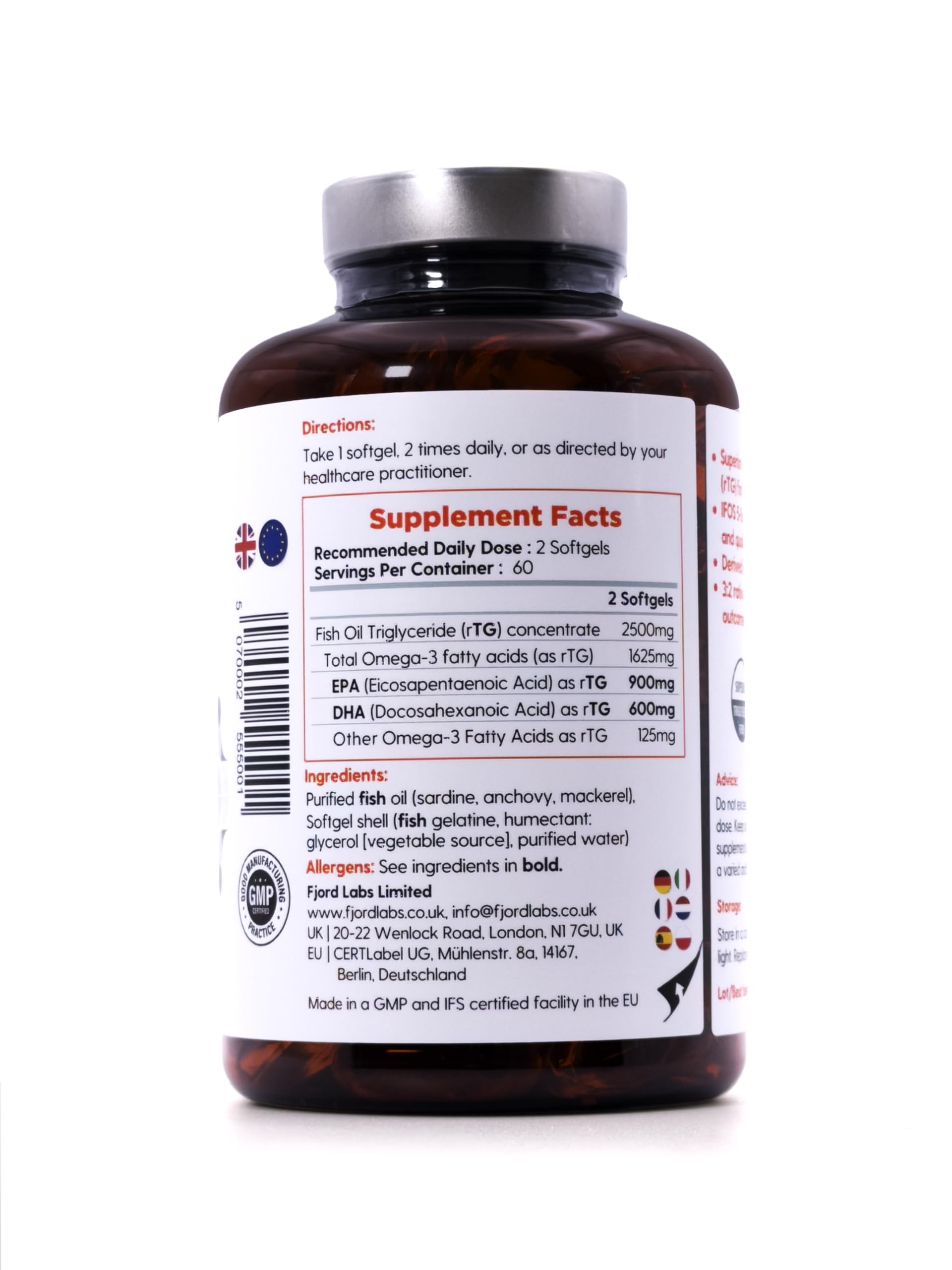 Omega-3 forma TG | Certificado IFOS | 900mg EPA y 600mg DHA | 120 cápsulas