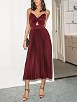 CUPSHE Midi Dress for Women 2024 Party Spaghetti Straps Sleeveless Pleated Cutout Formal Dress