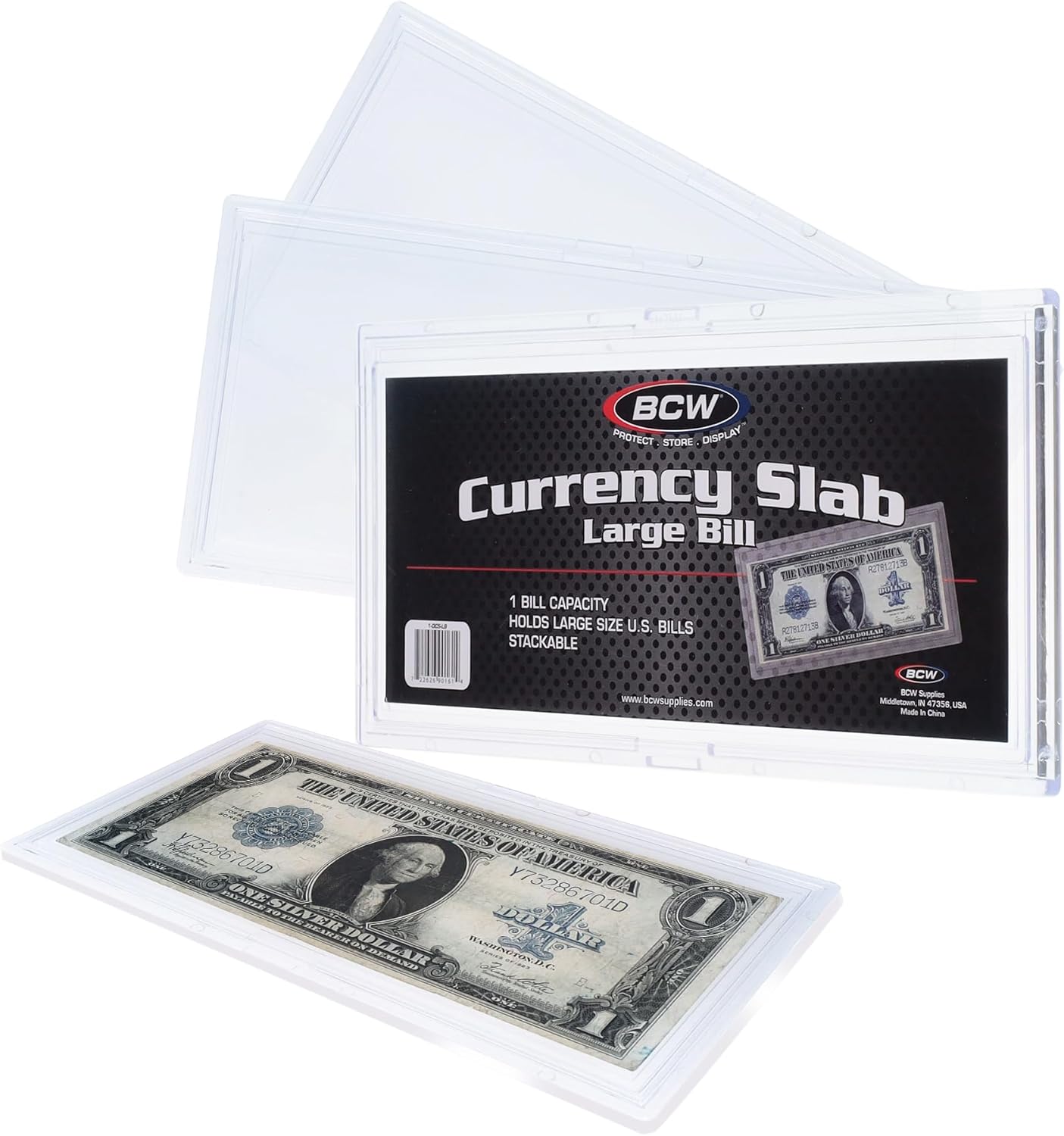 BCW Deluxe Large Bill Slab Currency Holder - 15ct | Crystal-Clear Hard Plastic Money Envelopes | Precision Fit Two-Piece Design | Excellent Dollar Bill Sleeves for Long-Term Storage