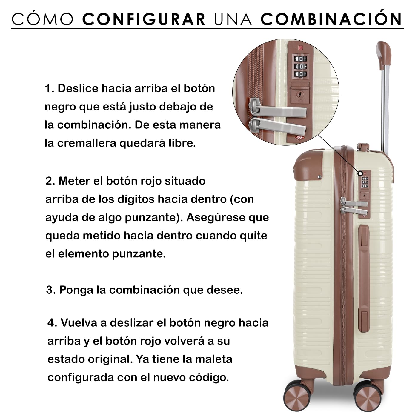 MERCURY TEXTIL- Maleta de Viaje de Cabina con Cierre de Seguridad, Equipaje de Mano Rígido y Resistente de Polipropileno con Ruedas Dobles Giratorias 360º, PP Suitcase. (Esquina Hueso)