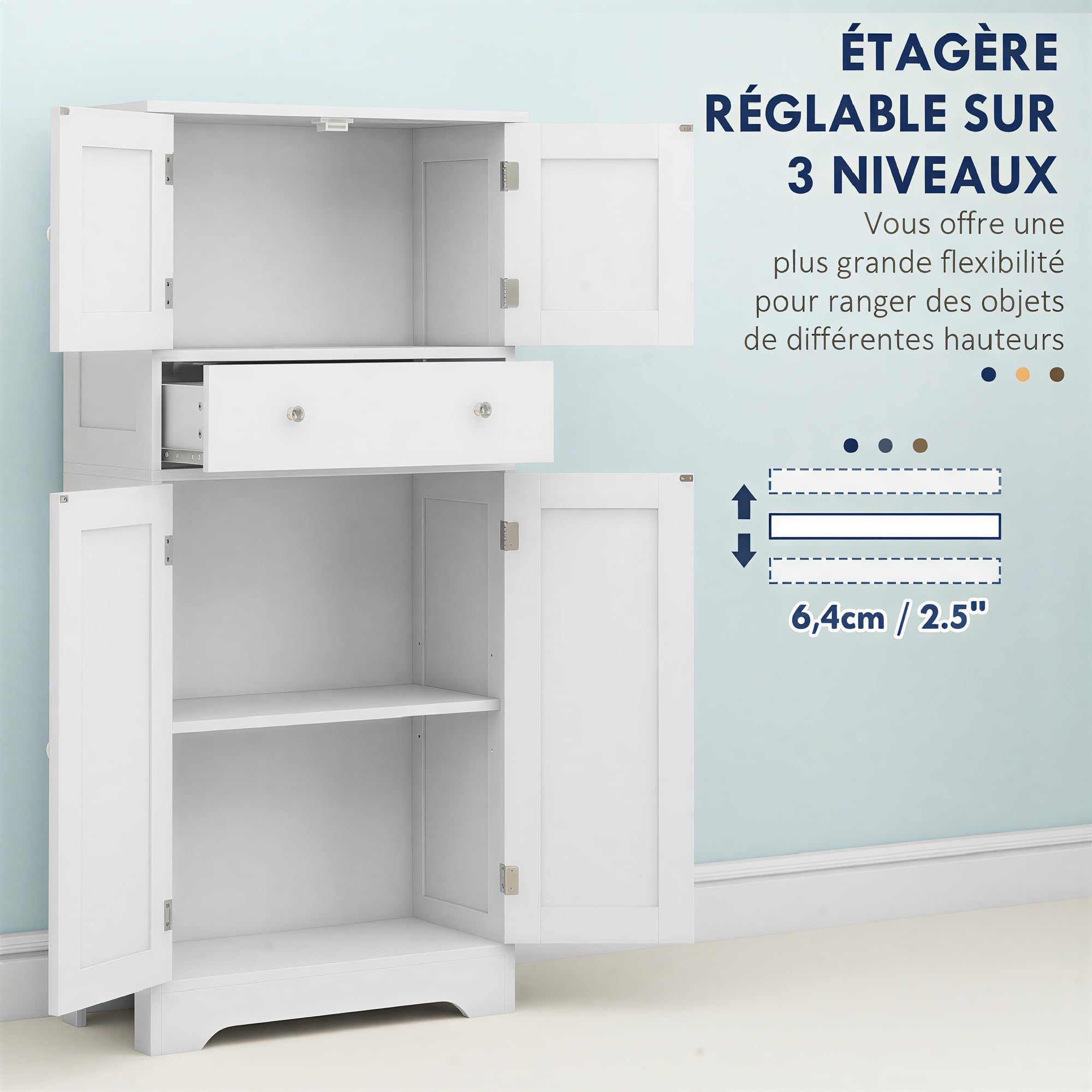 HOMCOM Armoire de Cuisine avec Placards, Tiroir 60 x 30 x 128 cm Blanc