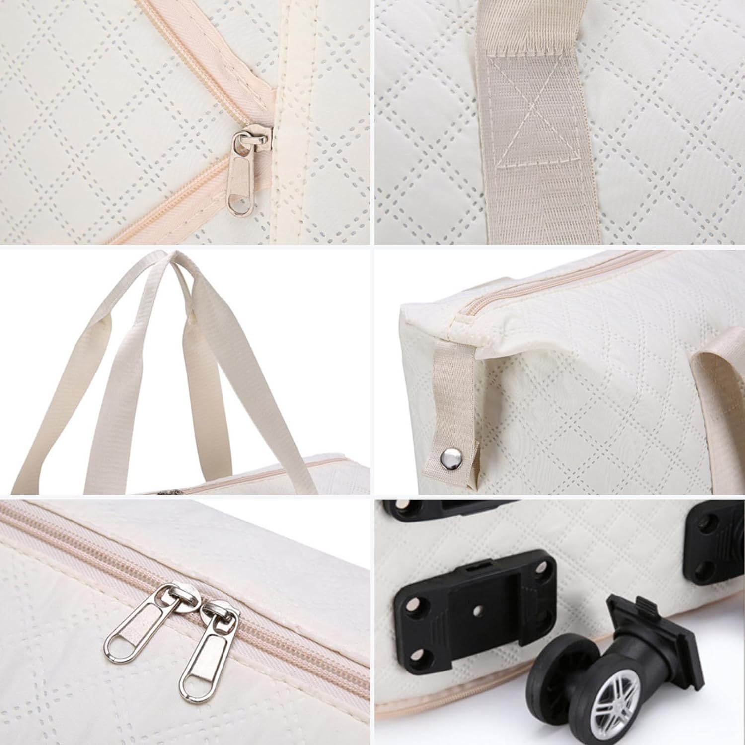 Rolling Duffle Bag with Wheels, Detachable Spinner Wheels, Wet Pocket, Beige - Image 5