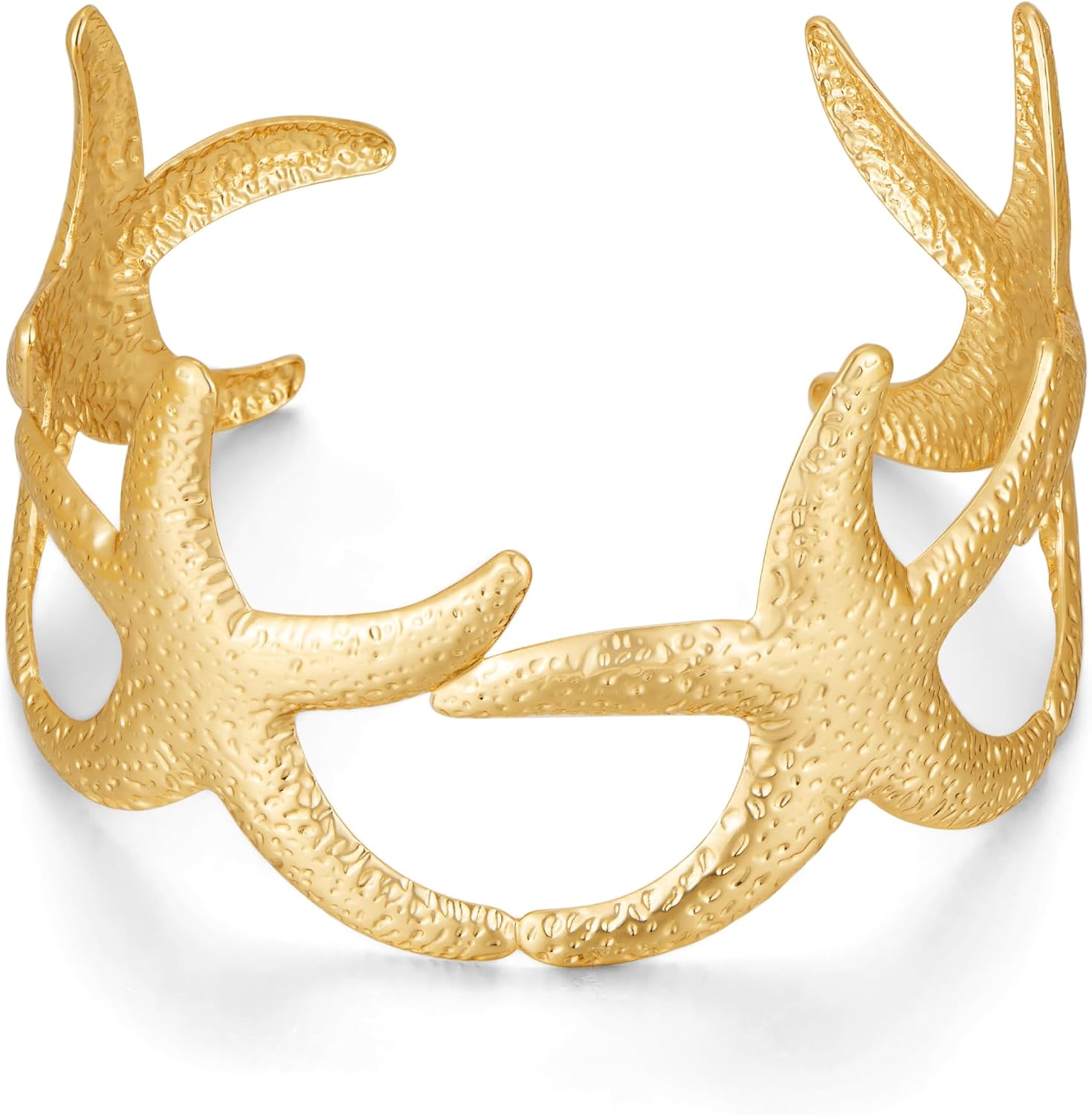 Wide Cuff Bracelets for Women, Chunky 14k Gold Arm Cuff Large Starfish Seashell Bangle Open Wrist Bracelet for Beach Summer