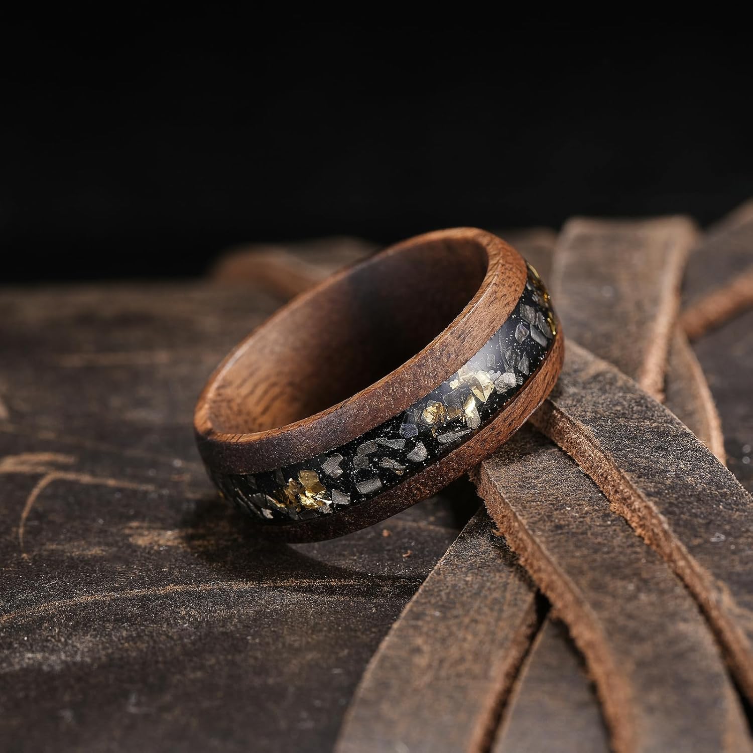 King Will 8mm Wood Rings, Men's Wooden Wedding Rings Inlay Domed Ring for Men Women, Comfort Fit