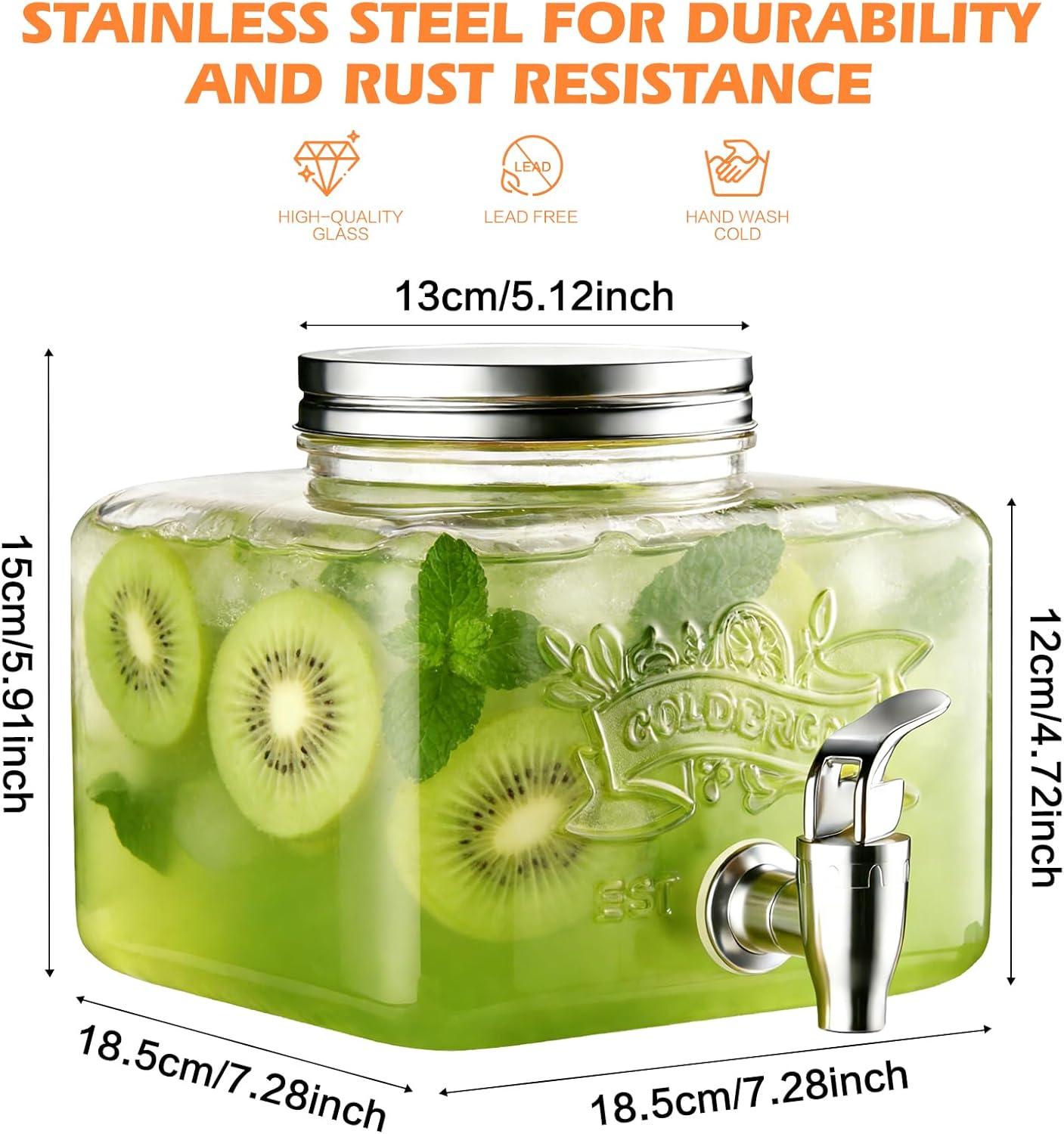 Aofmee Glass Drink Dispenser for Fridge, 1 Gallon Beverage Dispenser with Stand and Spigot, Drink Dispensers for Parties, Large Water Dispenser for Outdoor, Iced Tea, Juice, Lemonade - Image 6