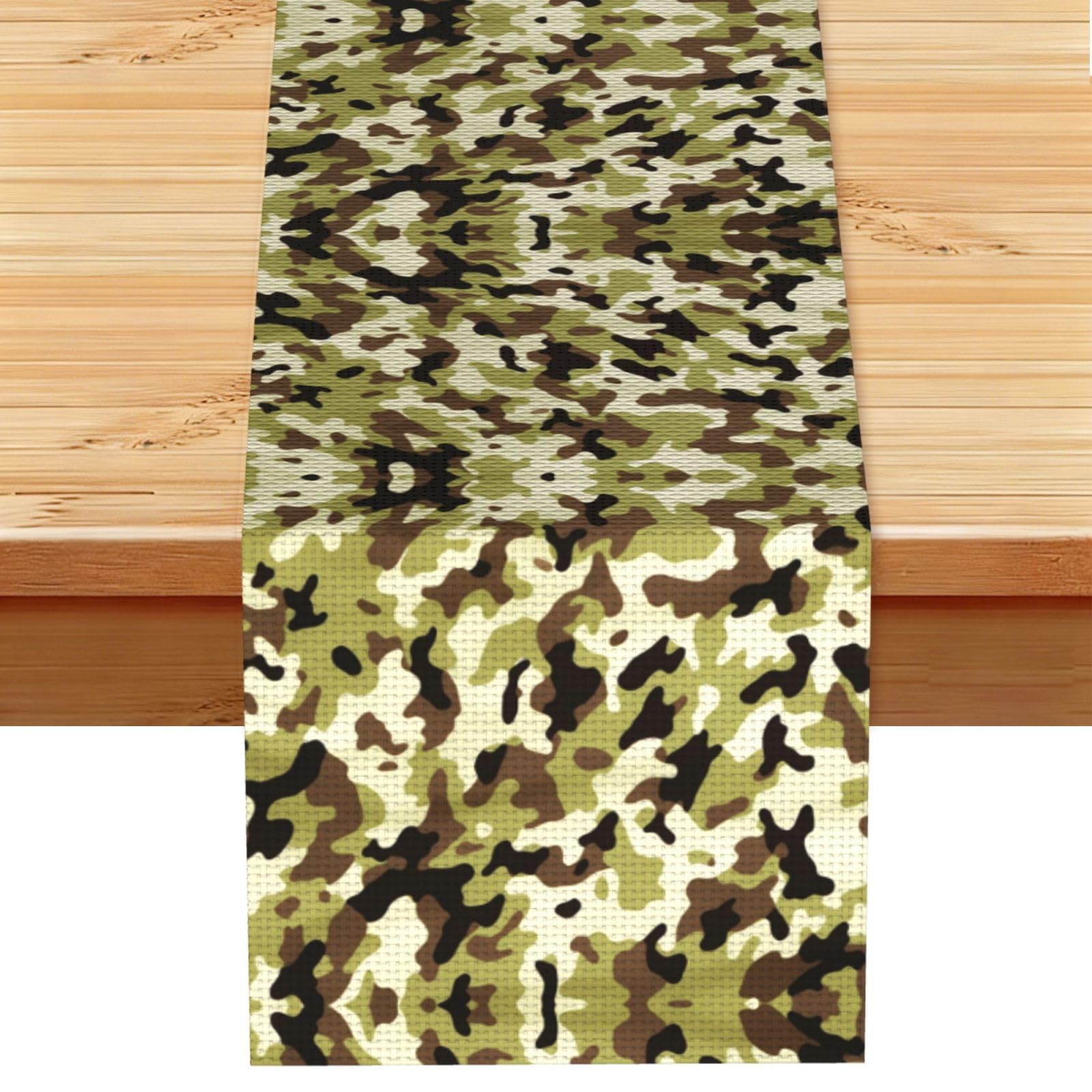 Muted Sage Beige Camo Printed Table Runner 13 x 72, Wrinkle Resistant Decor for Dining Table Coffee Table Fireplace