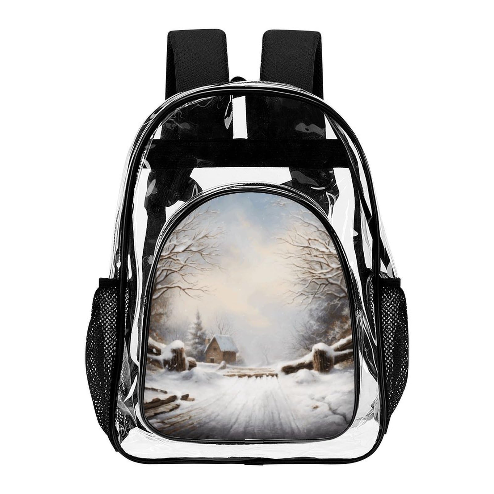 Snow Scene - Zaino trasparente grande, in PVC trasparente, per la sicurezza, il lavoro, i viaggi, lo stadio